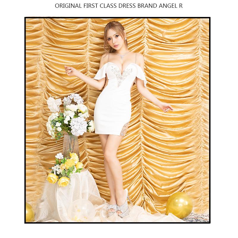 【取り寄せ商品】Angel-R エンジェルアール 高級 肩あき フリル袖 フロント ビジュー くびれ タイト ミニドレスの画像