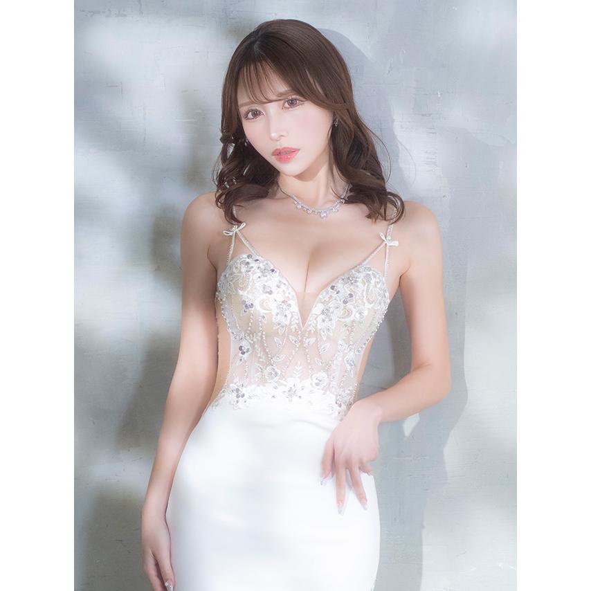 【取り寄せ商品】Angel-R エンジェルアール 高級 フロントビジュー ショルダーリボン フラワーレース メッシュ タイトミニドレスの画像