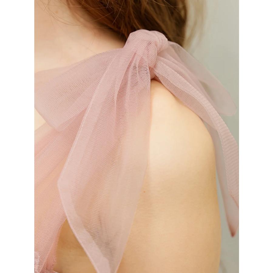 【エンジェルアール】ショルダーリボンメッシュウエストタックビジューミニドレス ANGEL R/エンジェルアール】ショルダーリボン/ メッシュ/ シアー