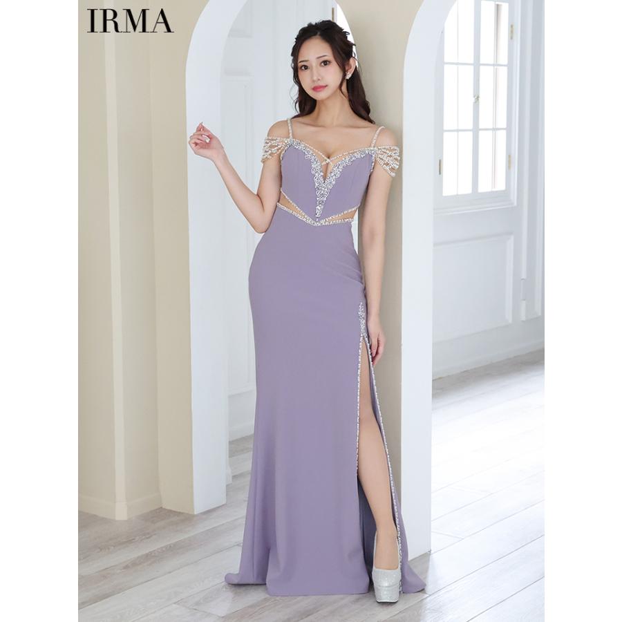 【取り寄せ商品】IRMA イルマ キャバドレス 高級 肩あき フラワー ビジュー スリット くびれ タイト ロングドレスの画像