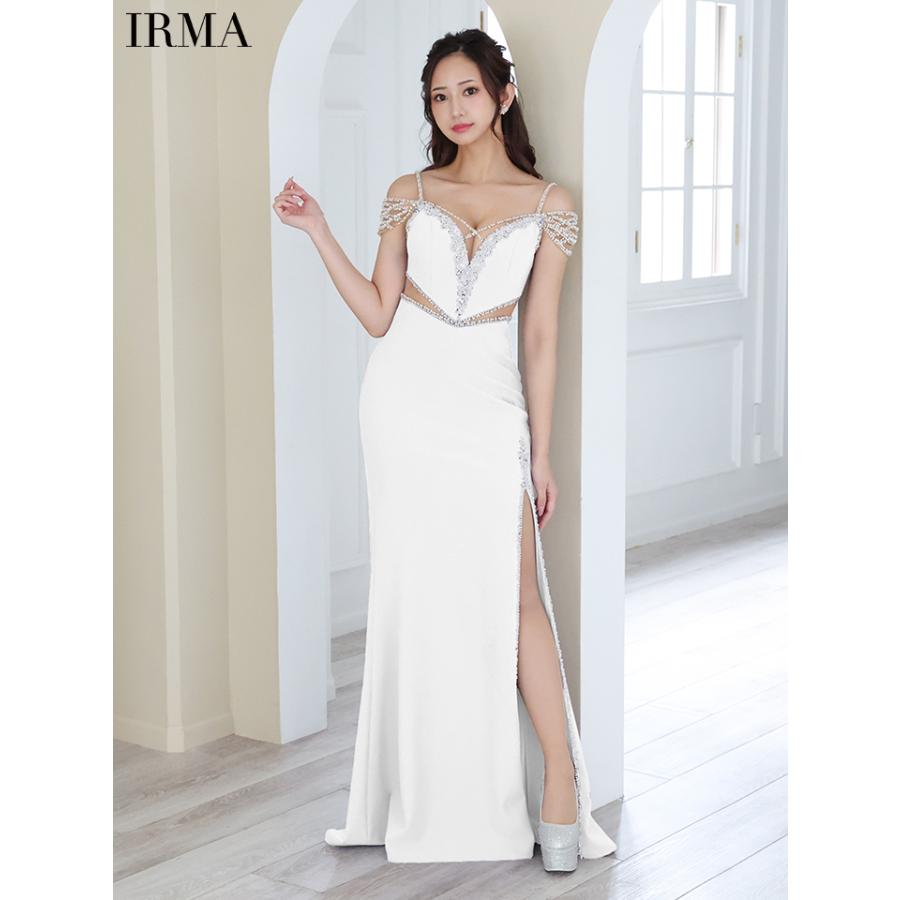 【取り寄せ商品】IRMA イルマ キャバドレス 高級 肩あき フラワー ビジュー スリット くびれ タイト ロングドレスの画像