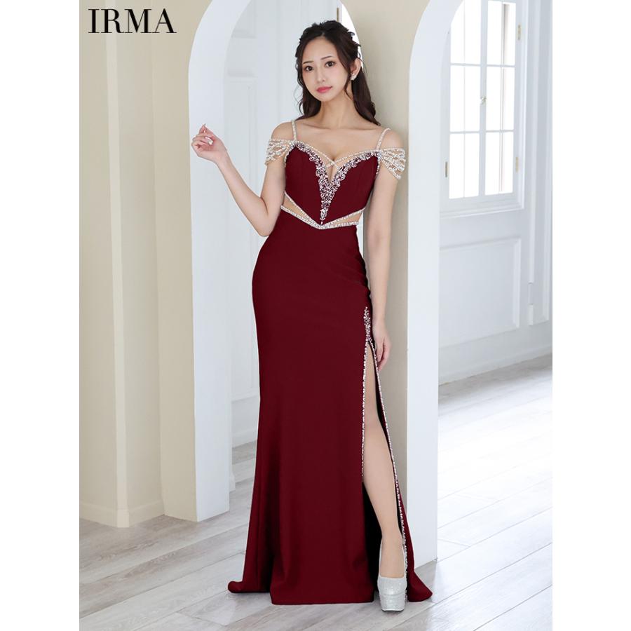 【取り寄せ商品】IRMA イルマ キャバドレス 高級 肩あき フラワー ビジュー スリット くびれ タイト ロングドレスの画像
