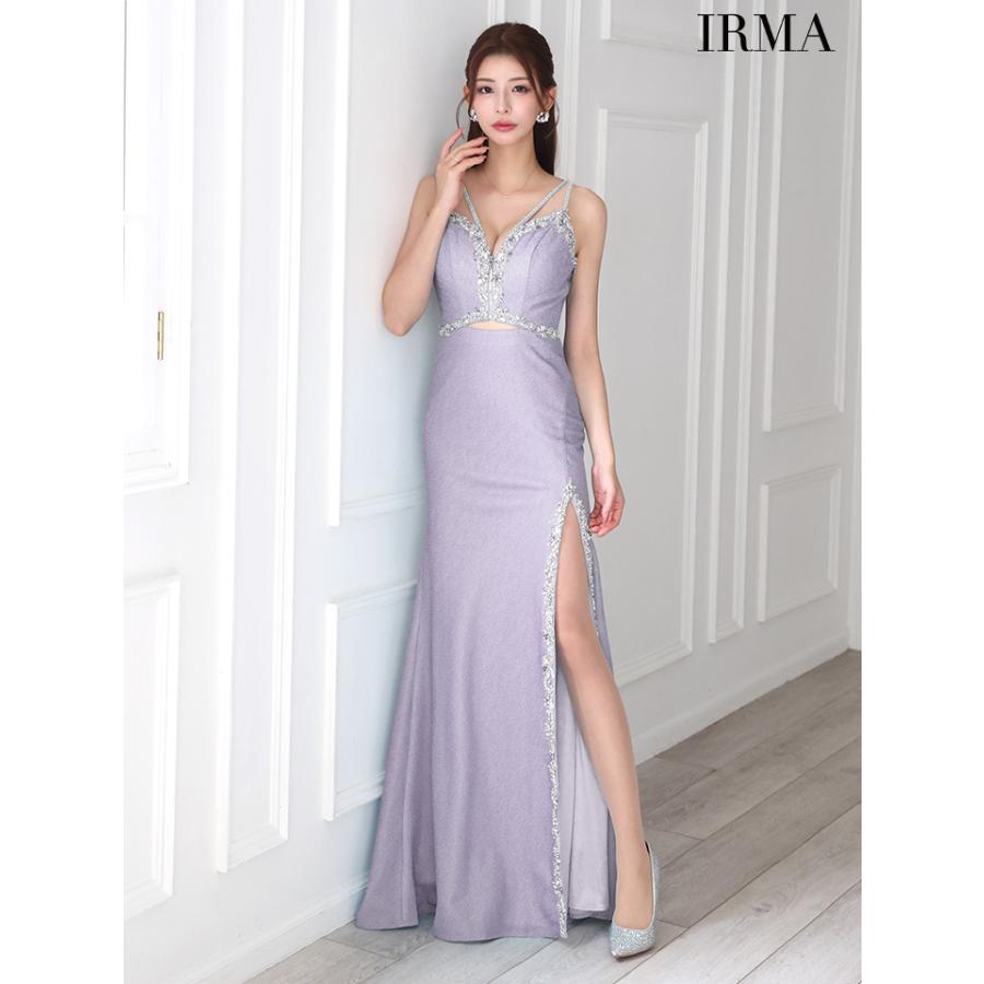 IRMA / イルマ】ビジュー シアー スリット ロングドレス ロストブルー