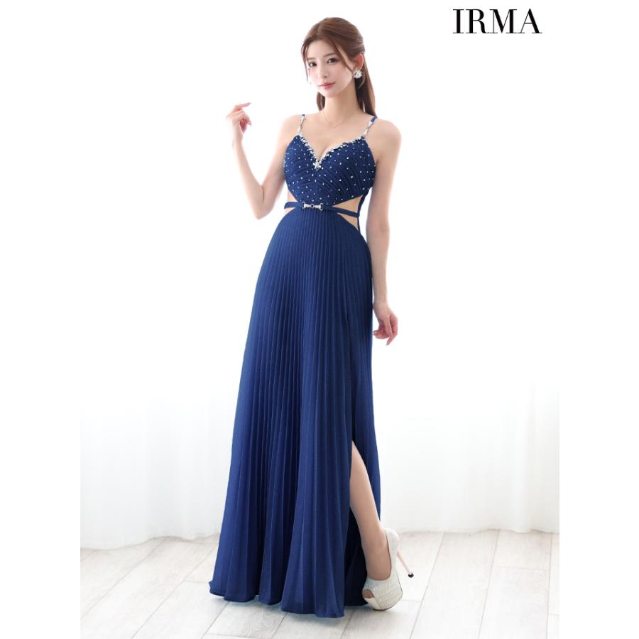 【即日発送】IRMA イルマ キャバドレス ミニ 高級 キャミソール ビジュー ラメ くびれ バストカット ウエストベルト スリット Aライン ロングドレスの画像