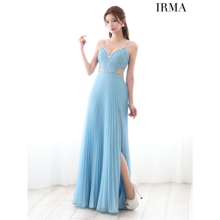 【即日発送】IRMA イルマ キャバドレス ミニ 高級 キャミソール ビジュー ラメ くびれ バストカット ウエストベルト スリット Aライン ロングドレスの画像