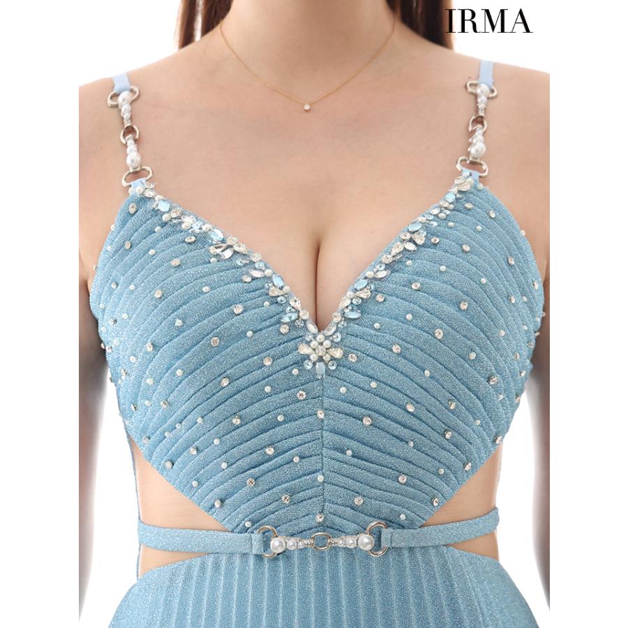 【即日発送】IRMA イルマ キャバドレス ミニ 高級 キャミソール ビジュー ラメ くびれ バストカット ウエストベルト スリット Aライン ロングドレスの画像