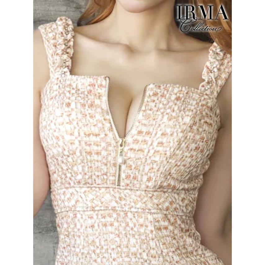 【取り寄せ商品】IRMA イルマ キャバドレス ミニ ツイード ジップ ノースリーブ 裾フリル タイト ミニドレス 送料無料の画像
