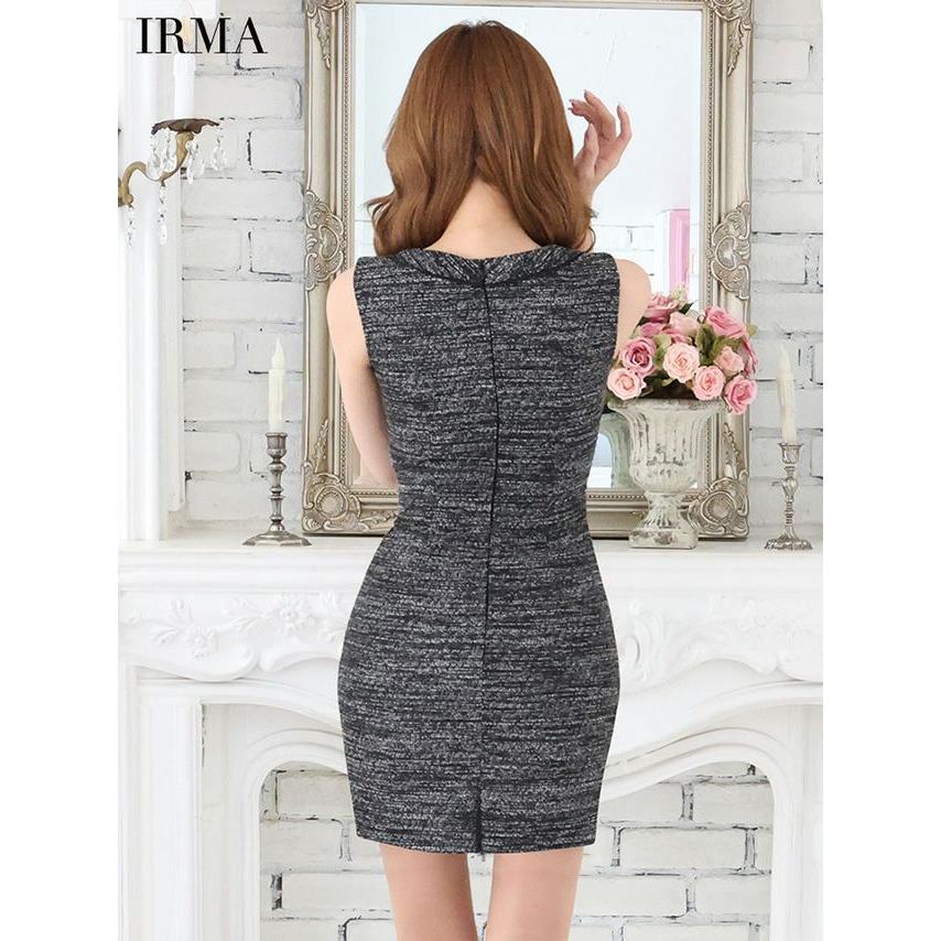 【取り寄せ商品】IRMA イルマ キャバドレス ミニ キャバ ドレス ツイード バストジップ パイピング セクシー ノースリーブ タイト ミニドレス 送料無料の画像