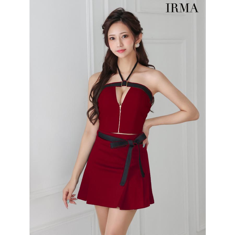 【取り寄せ商品】IRMA イルマ キャバドレス 高級 ホルターネック ジップ ウエストリボン セットアップ フレア ミニドレスの画像