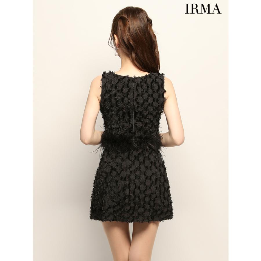 【即日発送】IRMA イルマ キャバドレス 高級 ブランド タイトミニドレス 谷間 セットアップ ノースリーブ ジップ フリンジ ニット ビジューフェザー付きの画像