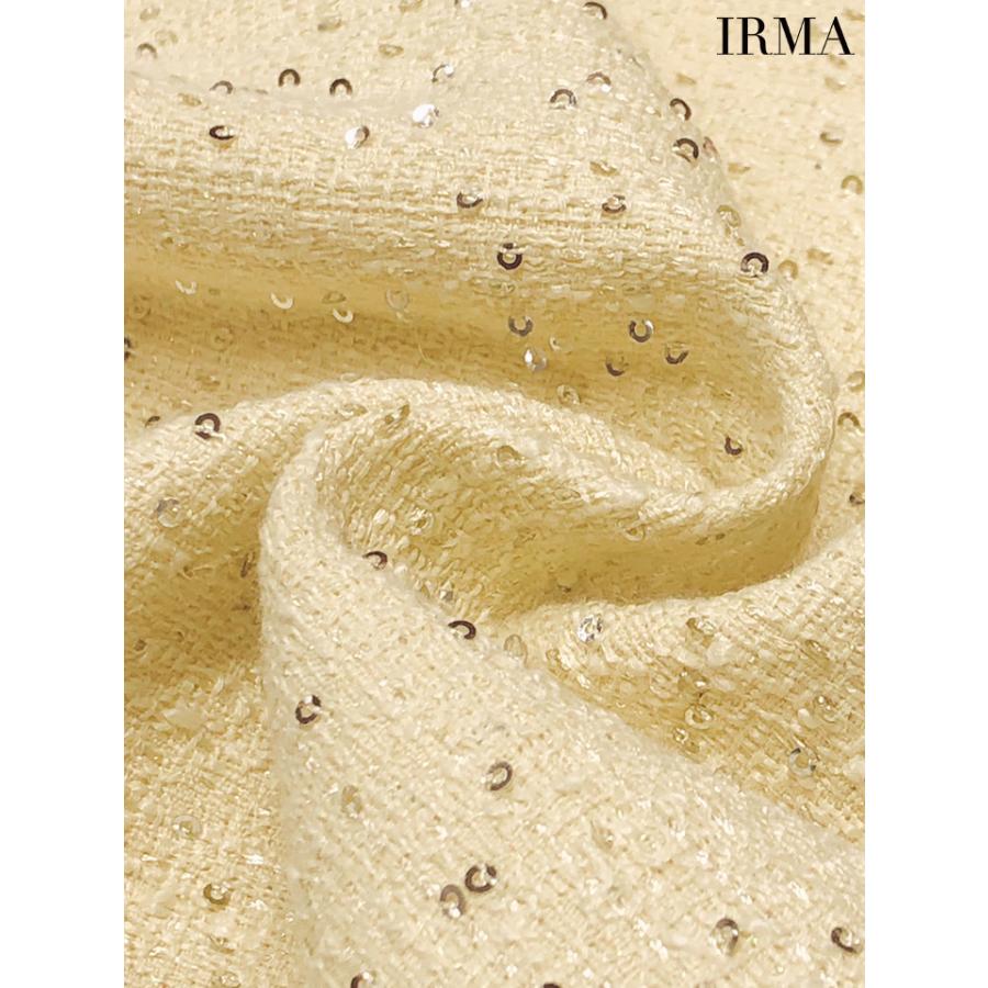 【即日発送】IRMA イルマ キャバドレス ラウンドネック ノースリーブ バストシースルー ウエストカット スパンコール ツイード スリット タイトミニドレスの画像