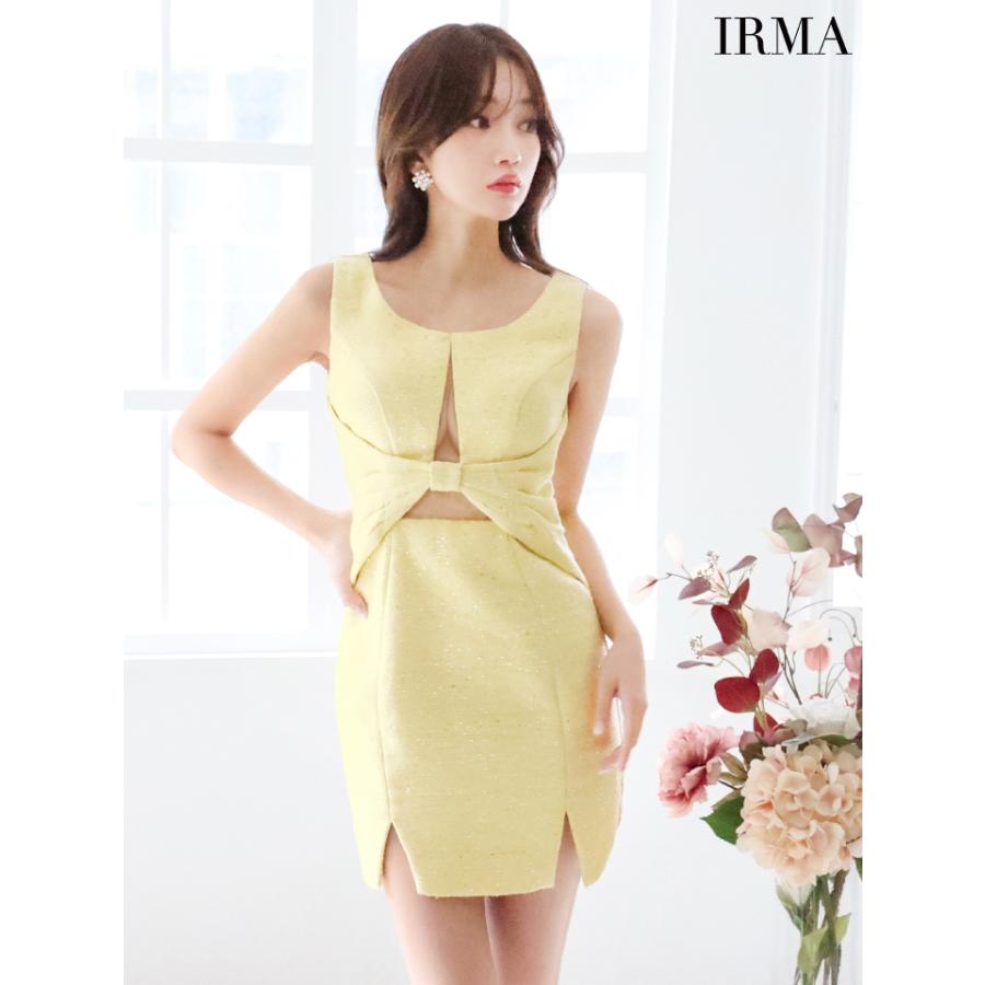【即日発送】IRMA イルマ キャバドレス ラウンドネック ノースリーブ バストシースルー ウエストカット スパンコール ツイード スリット タイトミニドレスの画像