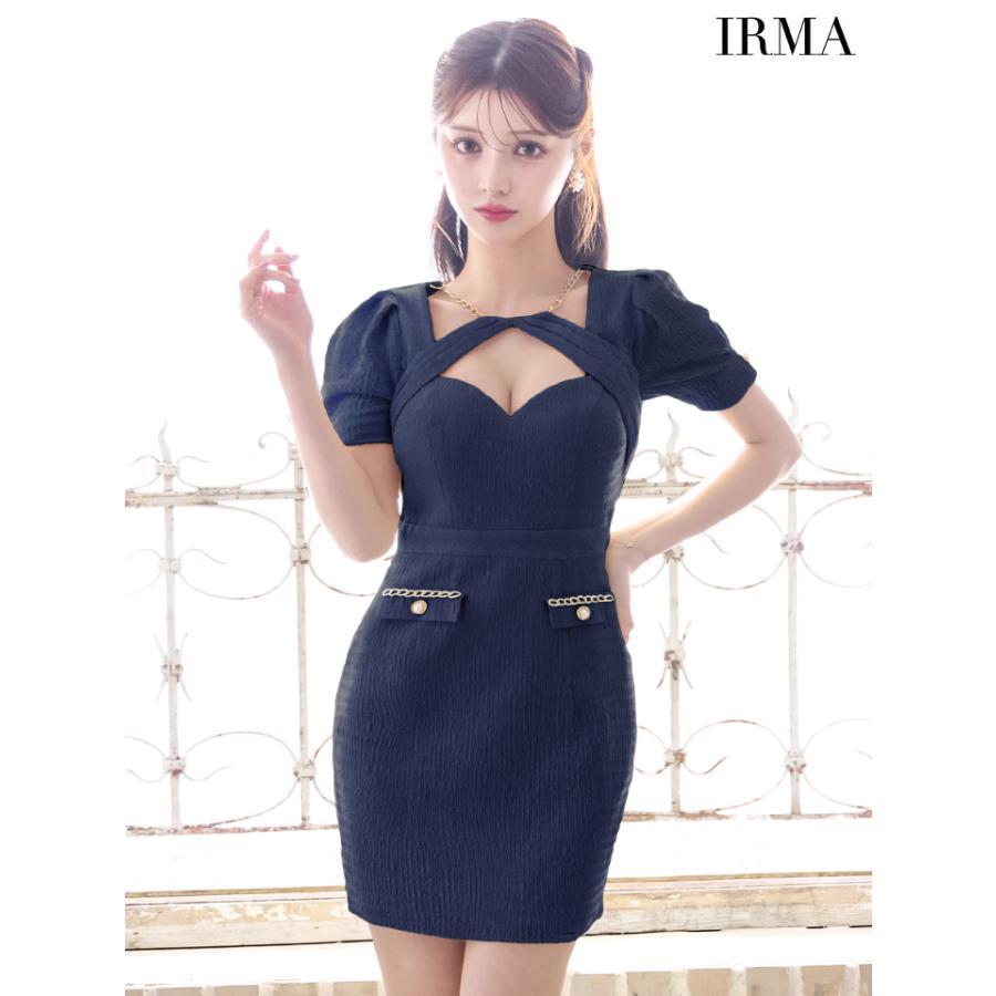 【即日発送】IRMA イルマ キャバドレス ミニ 半袖 ゴールドチェーン バストカット ワンカラー 谷間魅せ タイトミニドレス_7