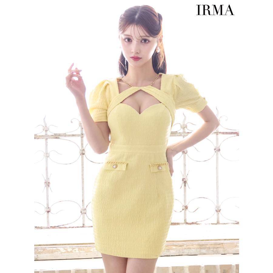【即日発送】IRMA イルマ キャバドレス ミニ 半袖 ゴールドチェーン バストカット ワンカラー 谷間魅せ タイトミニドレス_5