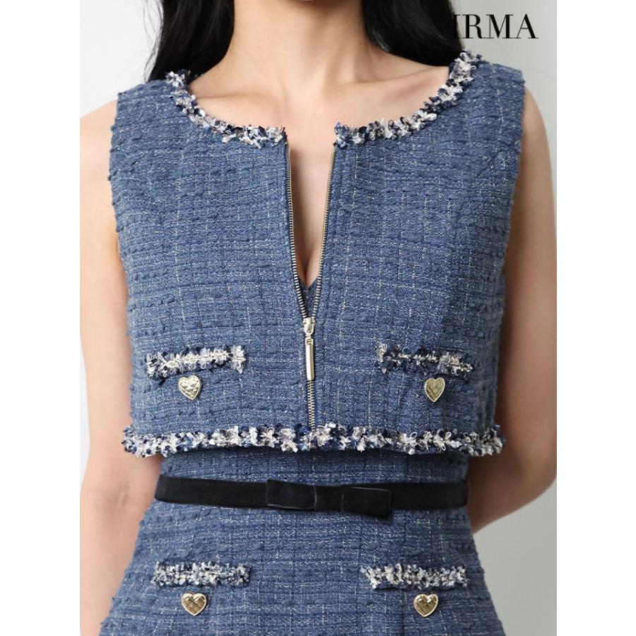 【即日発送】IRMA イルマ キャバドレス 高級 ブランド タイトミニドレス セットアップ ノースリーブ キャミソール ウエストリボン ツイード ジップトップスの画像