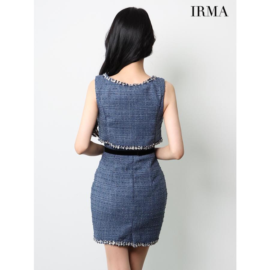 【即日発送】IRMA イルマ キャバドレス 高級 ブランド タイトミニドレス セットアップ ノースリーブ キャミソール ウエストリボン ツイード ジップトップスの画像