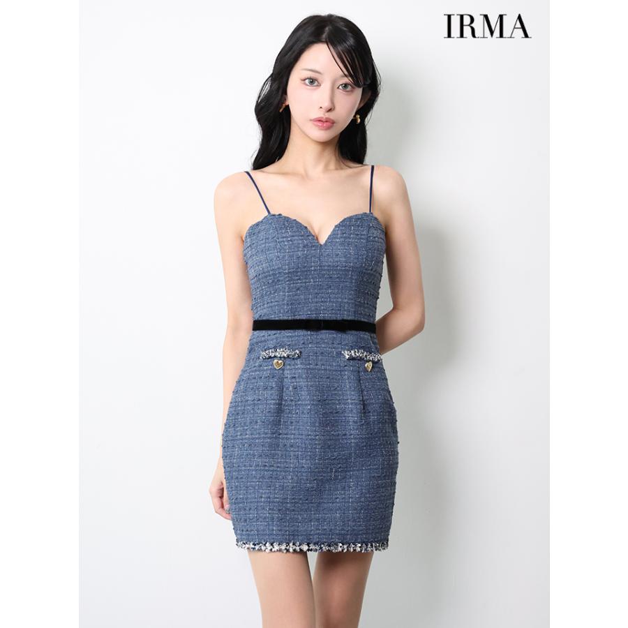【即日発送】IRMA イルマ キャバドレス 高級 ブランド タイトミニドレス セットアップ ノースリーブ キャミソール ウエストリボン ツイード ジップトップスの画像