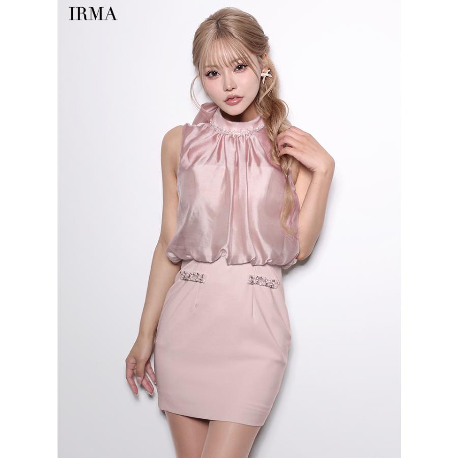 【取り寄せ商品】IRMA イルマ キャバドレス ブランド タイトミニドレス ノースリーブ オーガンジー ビジュー フェイクポケット_9