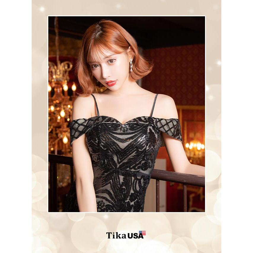 Tika キャバ ドレス キャバドレス ロング 黒 マーメイドドレス 大きい  