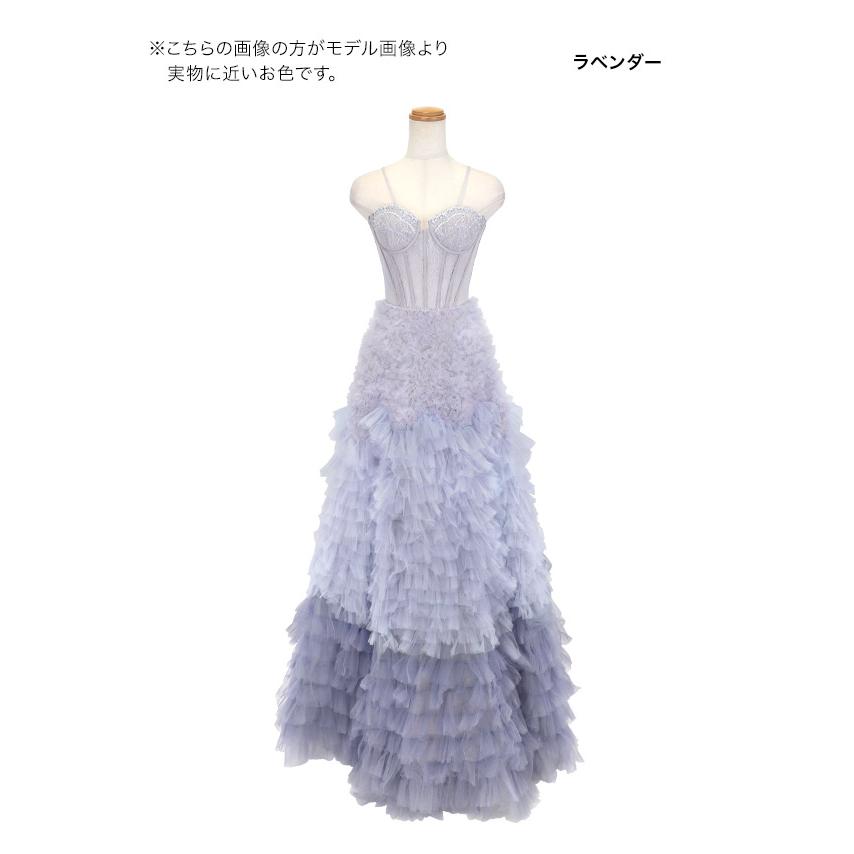ロング カラードレス ハートカット キャミソール シアーレース コルセット 切り替え ゴージャス グラデーション ティアード Aライン ロングドレス 高級の画像