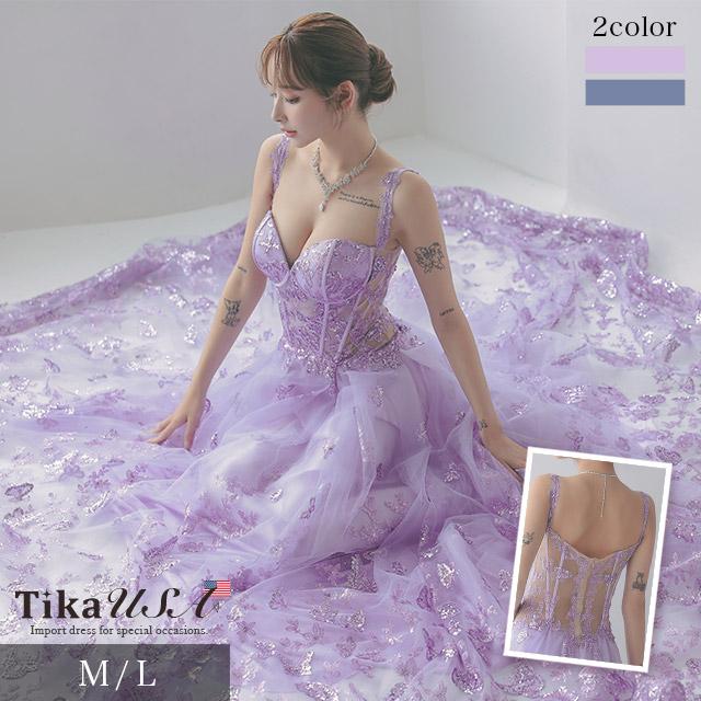 Tika キャバ バースデー ドレス チュール ラメ aライン フレア Tika キャバ バースデー ドレス チュール ラメ aライン フレア