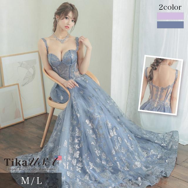 Tika キャバ バースデー ドレス チュール ラメ aライン フレア Tika キャバ バースデー ドレス チュール ラメ aライン フレア