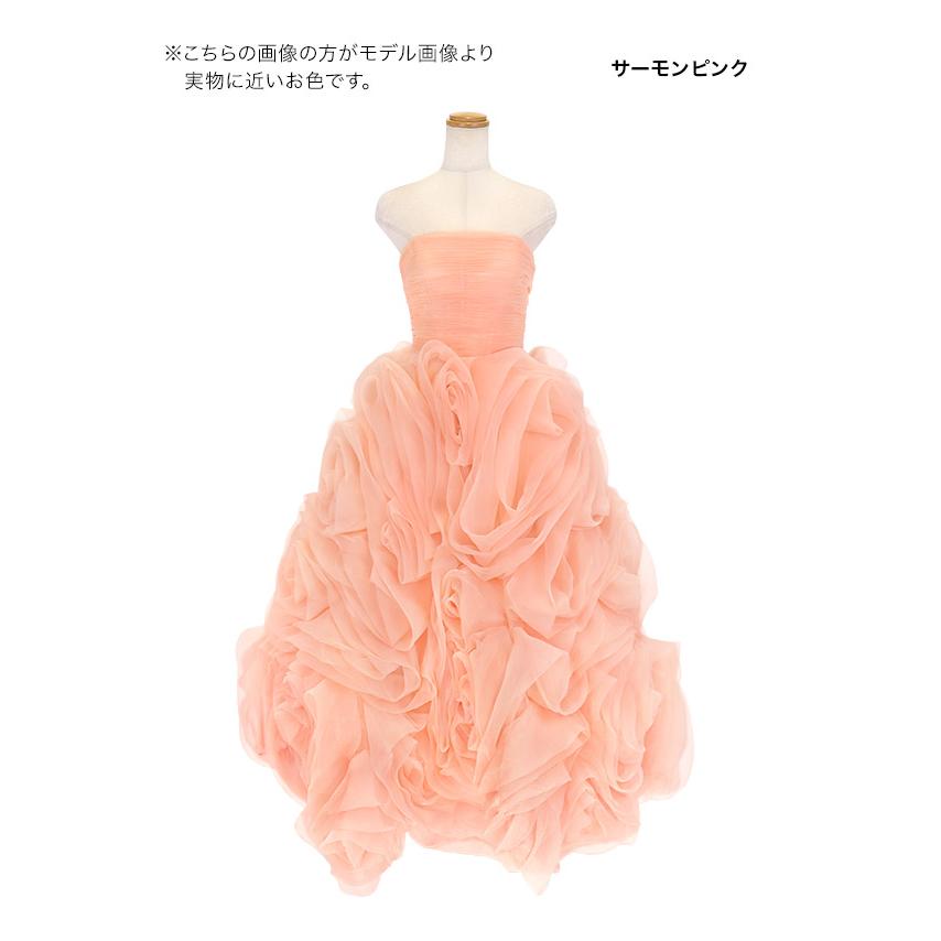 ロング カラードレス サテン ベア 谷間見せ 背中見せ ボリュームチュールフラワー Aライン ロングドレス ロング ドレス 高級の画像