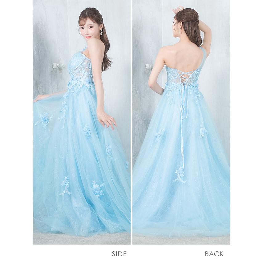 Tika キャバドレス ロングドレス 花柄 ワンショルダー チュール Tika キャバドレス ロングドレス 花柄 ワンショルダー チュール