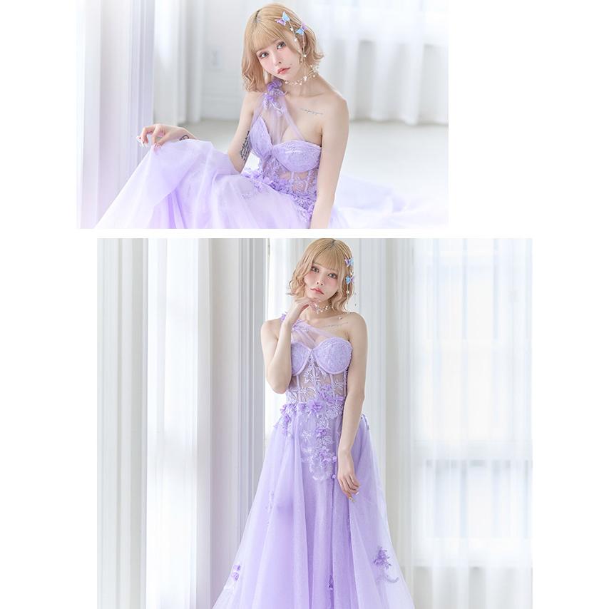 Tika キャバドレス ロングドレス 花柄 ワンショルダー チュール Tika キャバドレス ロングドレス 花柄 ワンショルダー チュール