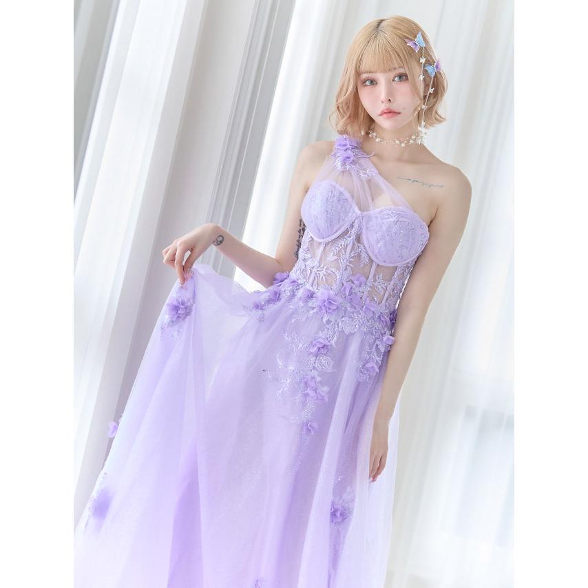Tika キャバドレス ロングドレス 花柄 ワンショルダー チュール Tika キャバドレス ロングドレス 花柄 ワンショルダー チュール