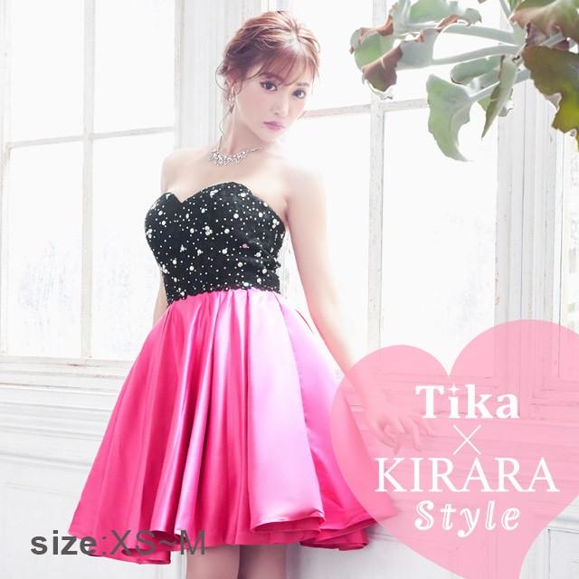 キャバ ドレス キャバドレス フレア Aライン ミニ Tika Usa L Aインポートドレス 明日花キララ ベアトップ バイカラー 切替 ミニドレス ブラック チェリーピンク La Md6056 ドレスショップ Tika 通販 Yahoo ショッピング