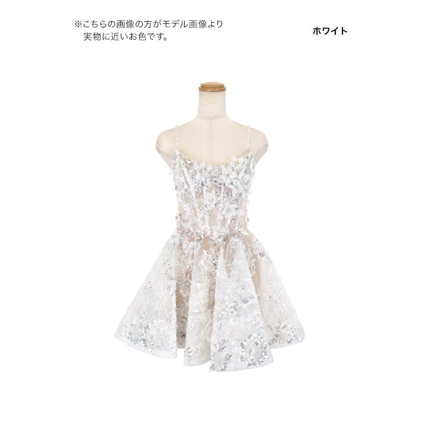 高級 カラードレス キャミソール 3Dフラワー スパンコール 刺繍レース フレアミニドレス  パーティー キャバの画像