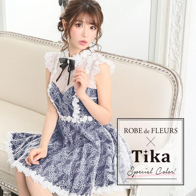 キャバ ドレス キャバドレス ミニ フェミニン ミニ Robedefleurs Tika ローブドフルール ティカ Fm1845 首元リボン 総レース フレア ミニドレス ネイビー S M Rf Md Fm1845nv Tika ヤフーショッピング店 通販 Yahoo ショッピング
