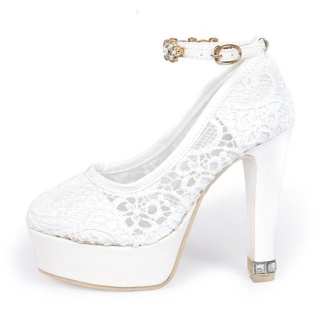 キャバ ヒール キャバクラヒール レース アンクル ビジュー ストラップ パンプス 白 サンダル 美脚 脚長効果 ハイヒール ピンヒール キャバ嬢 キャバクラ 結婚式 | Tika | 03