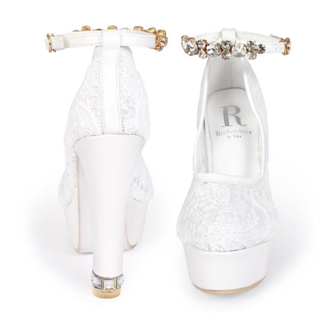 キャバ ヒール キャバクラヒール レース アンクル ビジュー ストラップ パンプス 白 サンダル 美脚 脚長効果 ハイヒール ピンヒール キャバ嬢 キャバクラ 結婚式 | Tika | 04