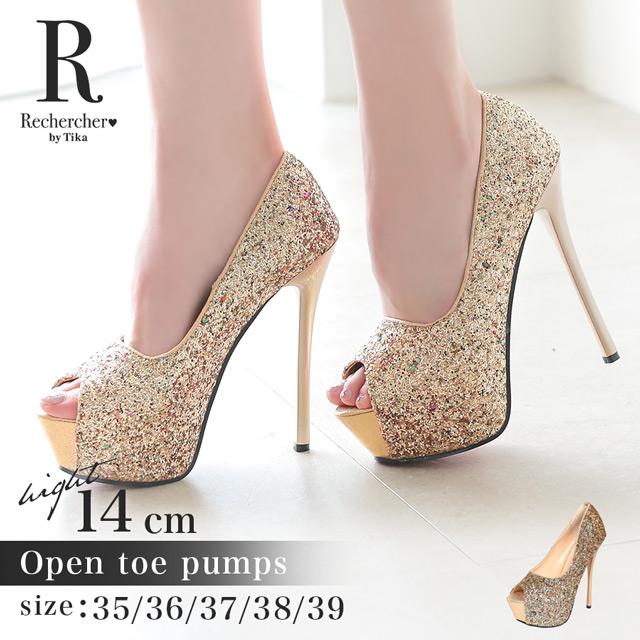 Tika キャバ パンプス ゴールド 14cm ハイヒール 厚底 キラキラ Tika キャバ パンプス ゴールド 14cm ハイヒール 厚底 キラキラ