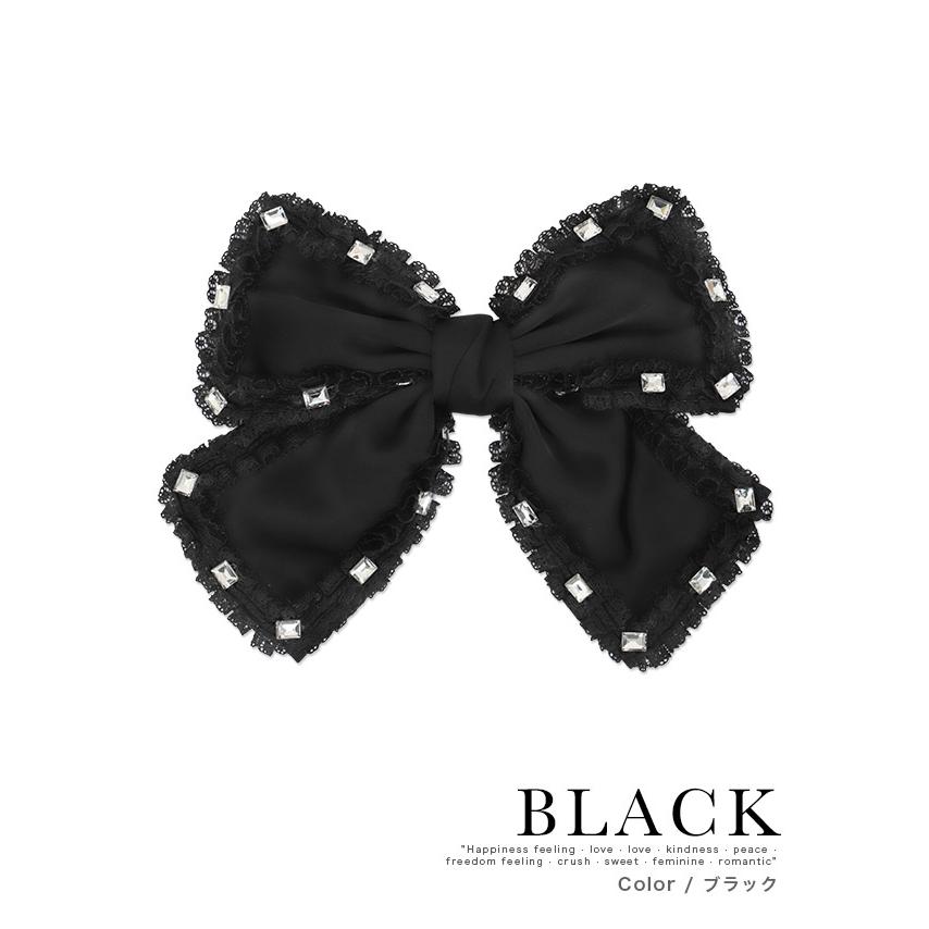 黒リボン　ヘアアクセ フリルが可愛い♡ステッチ&ギンガムチェックリボンのヘアアクセ