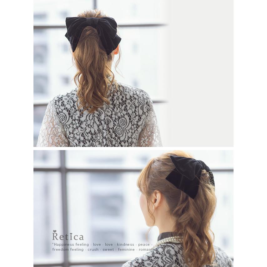 Retica リボン バレッタ ベロア ヘアクリップ ブラック 黒 Retica リボン バレッタ ベロア ヘアクリップ ブラック 黒