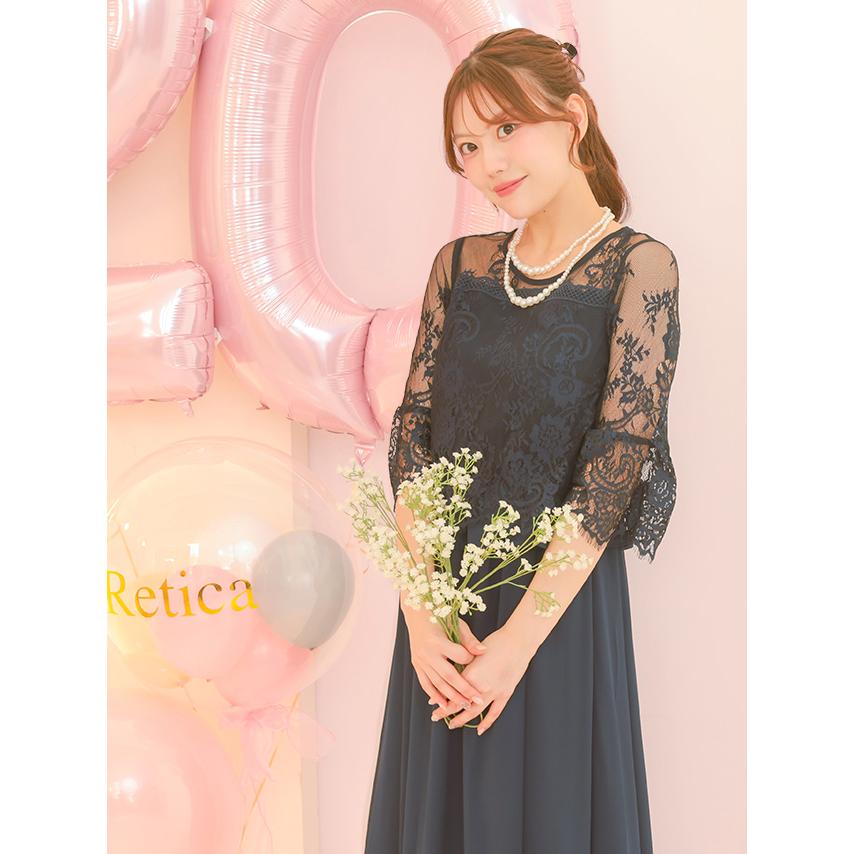 パーティードレス 結婚式 ドレス 20代 成人式 ペプラム風 総レーストップ シフォンロング ワンピース 女子会 二次会 大きいサイズ xi xxl 3L_6