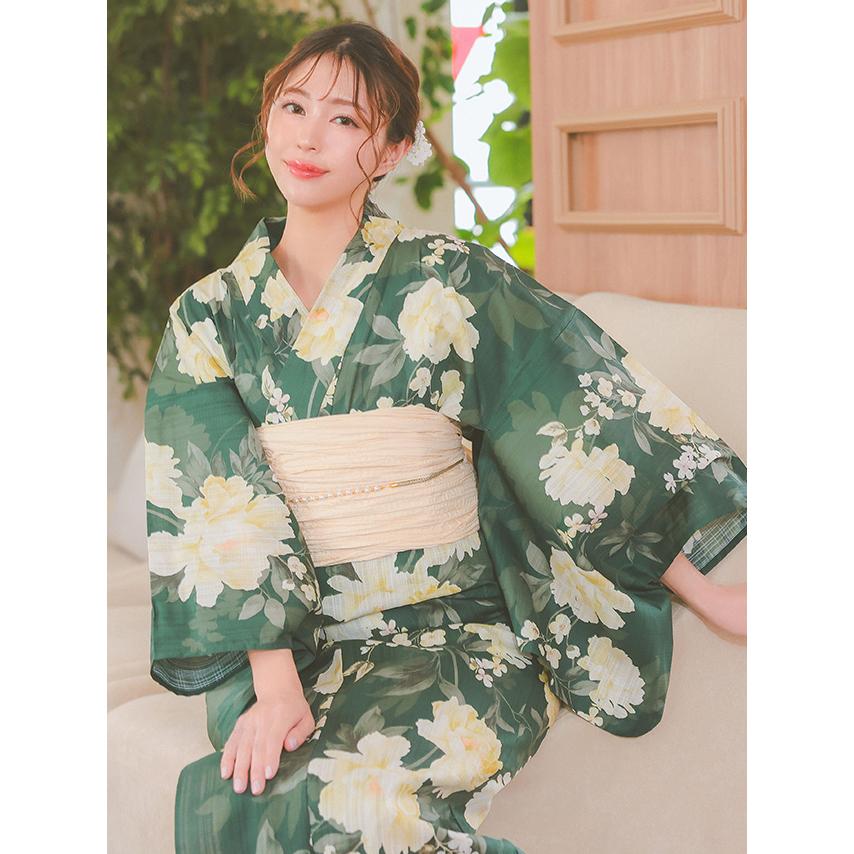 浴衣　Mサイズ　ゆかた　ユカタ　ポリエステル100% 白✖モスグリーン Retica 浴衣 レディース 20代 30代 40代 浴衣セット ゆかた