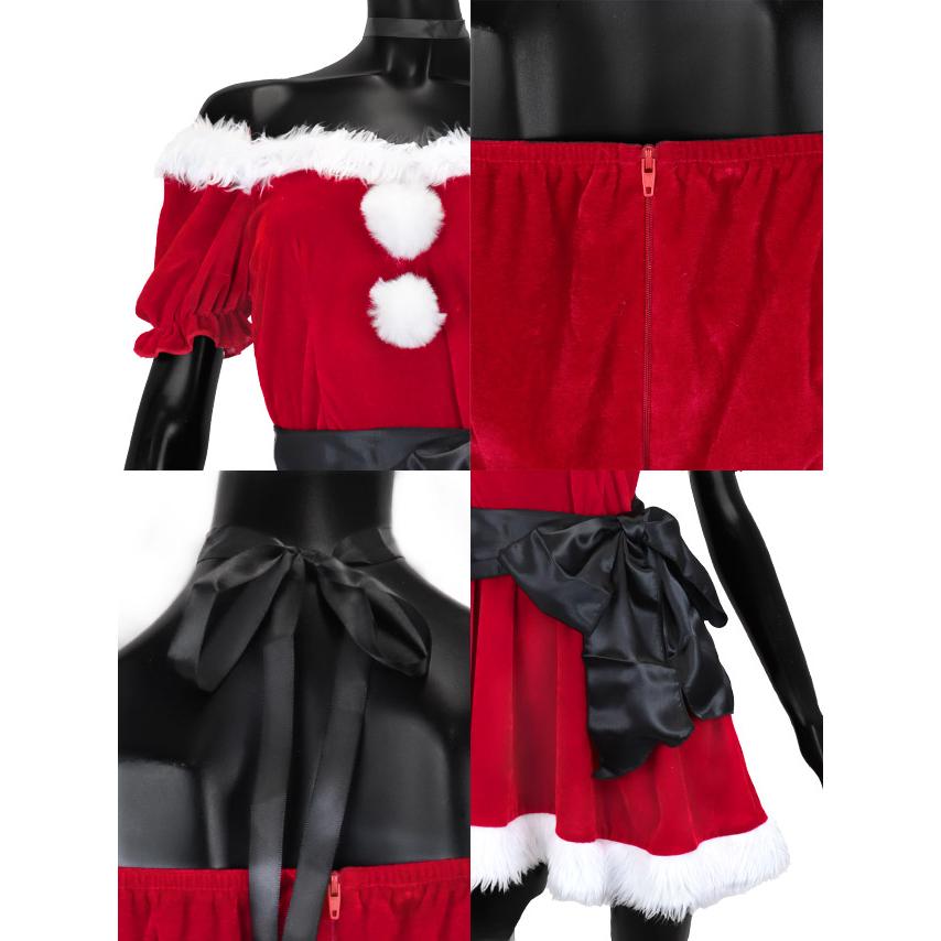 クリスマス レディース サンタ コスプレ 半袖 うさ耳 ワンピース ミニ