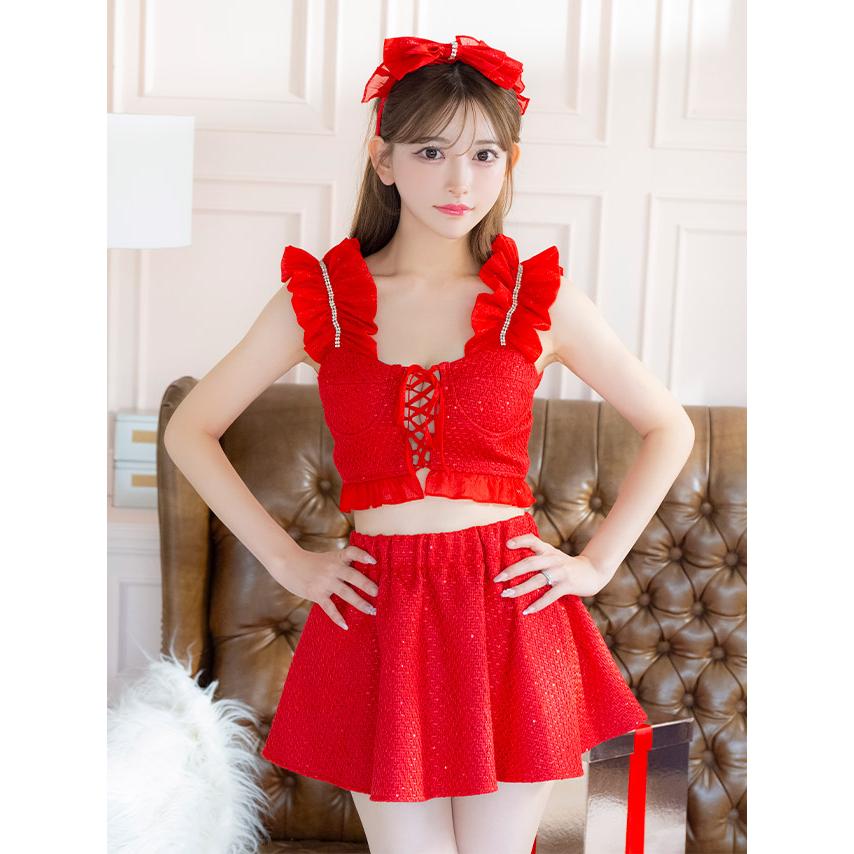 サンタ コスプレ衣装 フリル付き Tika（ティカ） サンタコスプレ サンタコス 3点set シフォンフリル