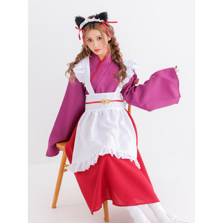ハロウィン コスプレ 衣装 レディース 仮装 可愛い 猫 コスプレ メイド服 和風 袖あり 体型カバー ロング丈 アニマル ガーリー 3点セット コンカフェ_2