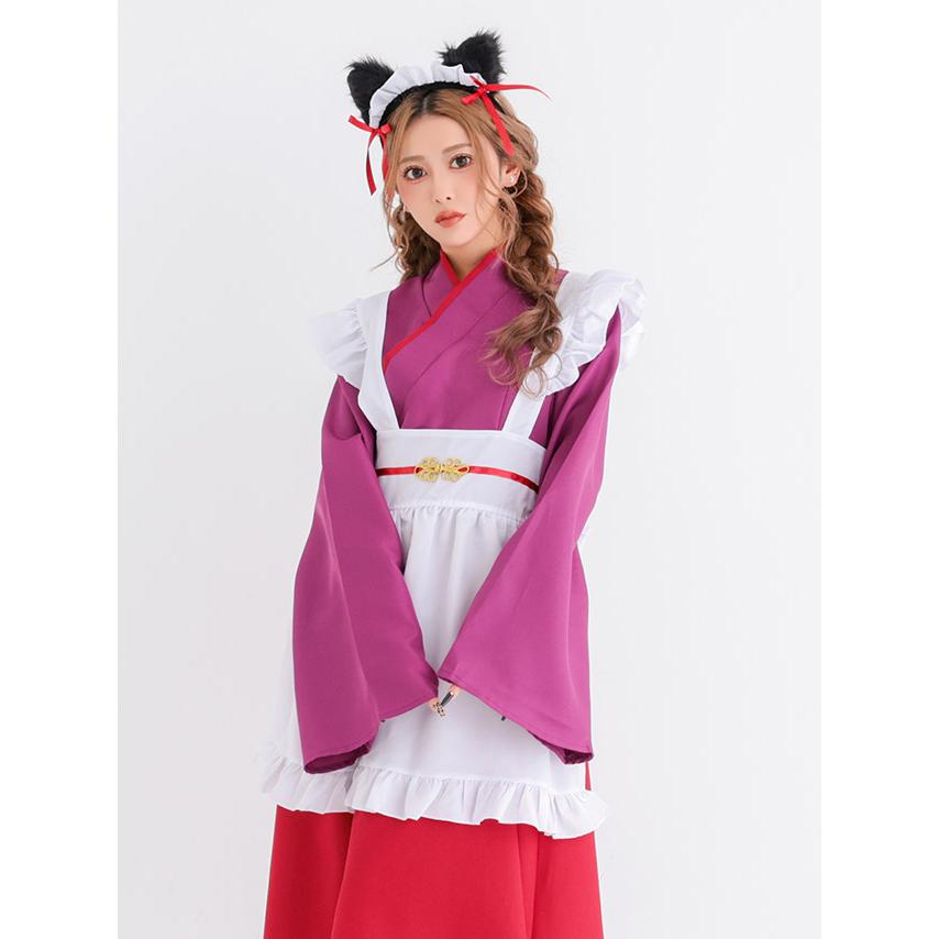 ハロウィン コスプレ 衣装 レディース 仮装 可愛い 猫 コスプレ メイド服 和風 袖あり 体型カバー ロング丈 アニマル ガーリー 3点セット コンカフェ_3