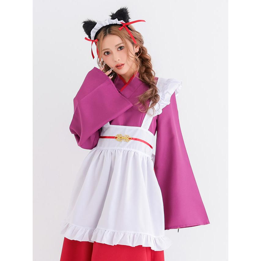 ハロウィン コスプレ 衣装 レディース 仮装 可愛い 猫 コスプレ メイド服 和風 袖あり 体型カバー ロング丈 アニマル ガーリー 3点セット コンカフェ_5