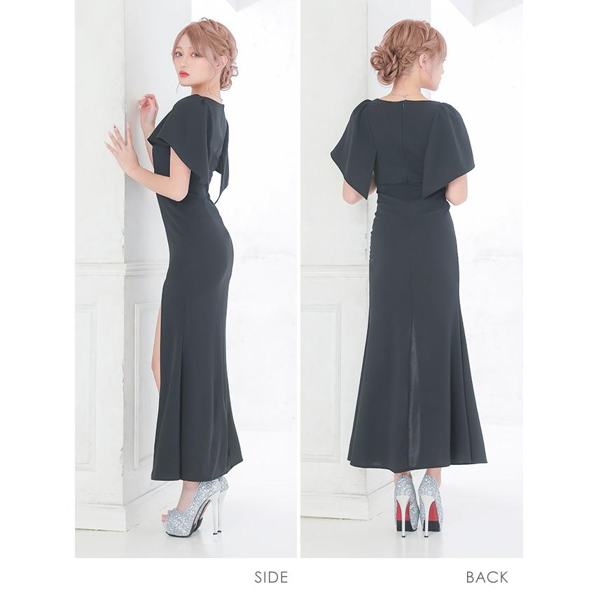 ロングドレス 演奏会 半袖 スリット キャバ ドレス レッド ブラック 大きいサイズ セクシー キャバワンピ ワンピース 黒 赤 大人 キャバドレス | myMinette | 07