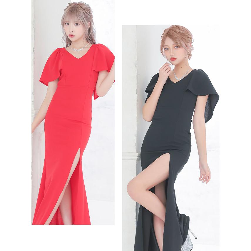 ロングドレス 演奏会 半袖 スリット キャバ ドレス レッド ブラック 大きいサイズ セクシー キャバワンピ ワンピース 黒 赤 大人 キャバドレス | myMinette | 05