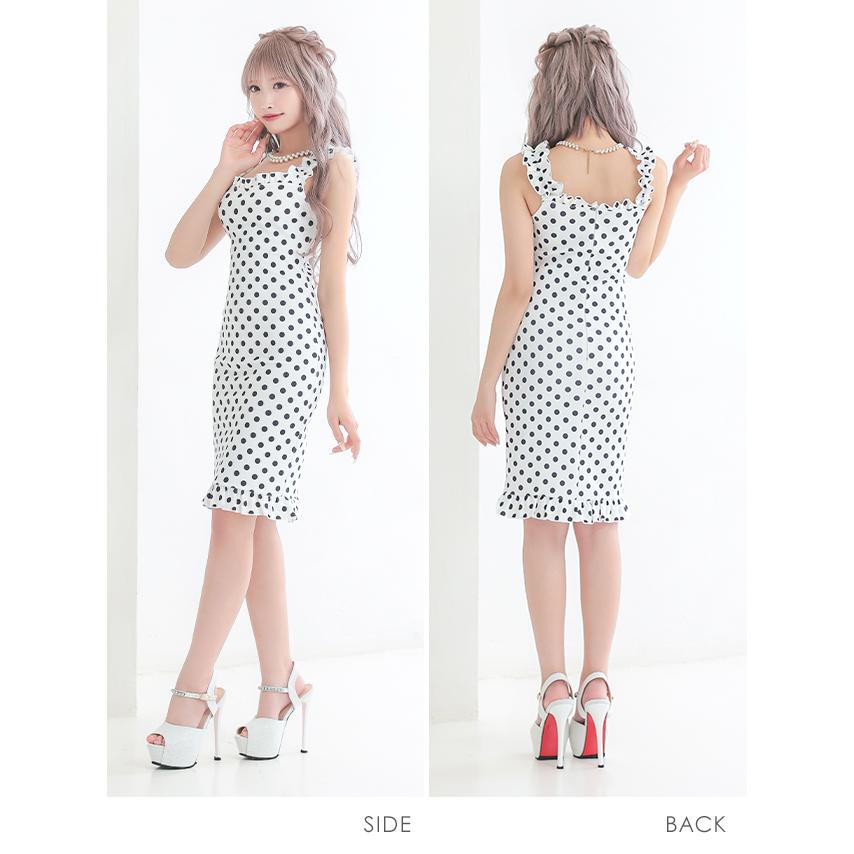 SOBREドット柄ドレス新品未使用タグ付き myMinette キャバドレス 膝丈 ノースリーブ ドット柄 タイト