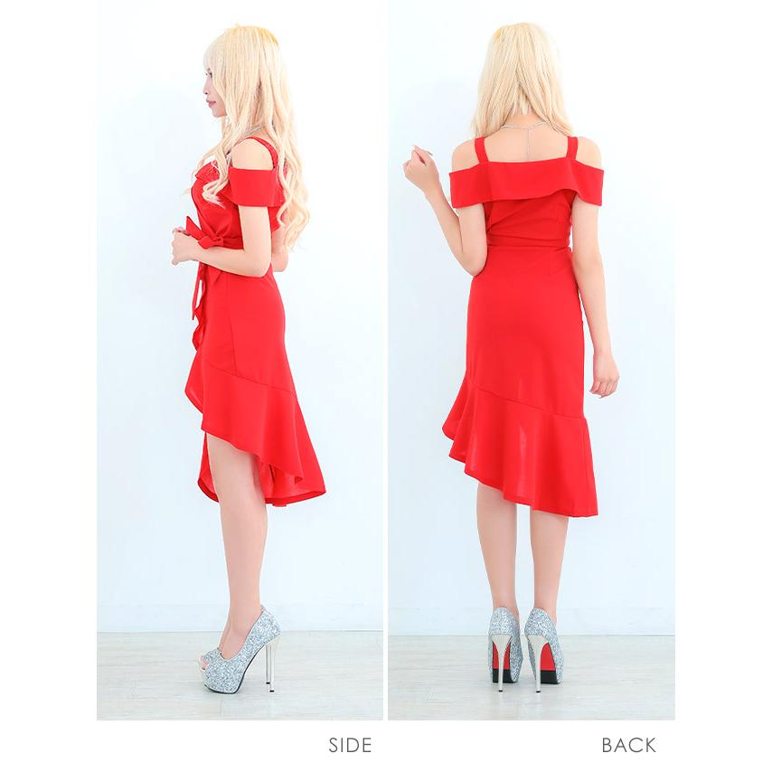 myMinette キャバドレス キャバ ドレス 白 赤 黒 前ミニ フリル