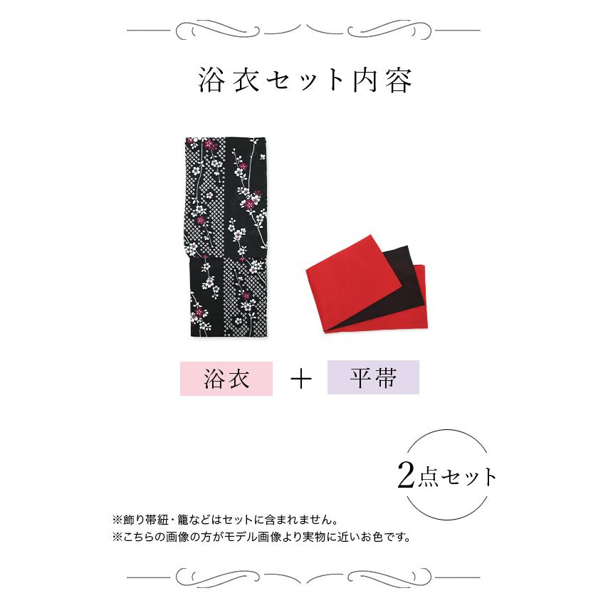 ❣️期間限定お値下げ❣️❪6179❫　◌浴衣◌ myMinette 浴衣 レディース 黒地 しだれ桜 ゆかた2点セット 平帯